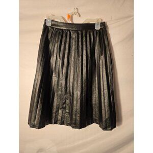 Monteau LA Pleated Faux Black Leather Skirt Goth Aline Classy Womens L Large